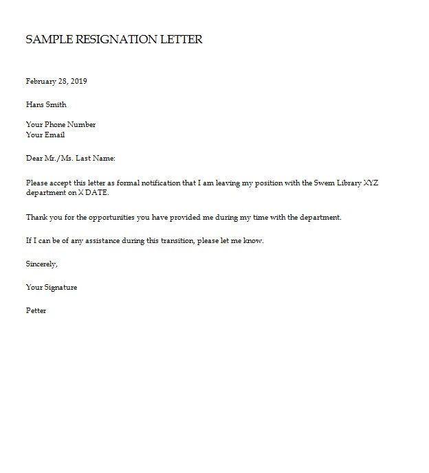 5+ Resignation Letter Template Example for Different Reasons | Template ...