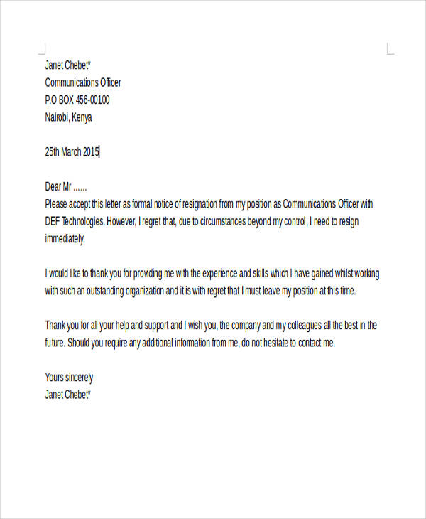 20+ Sample Resignation Letter Template Important Elements