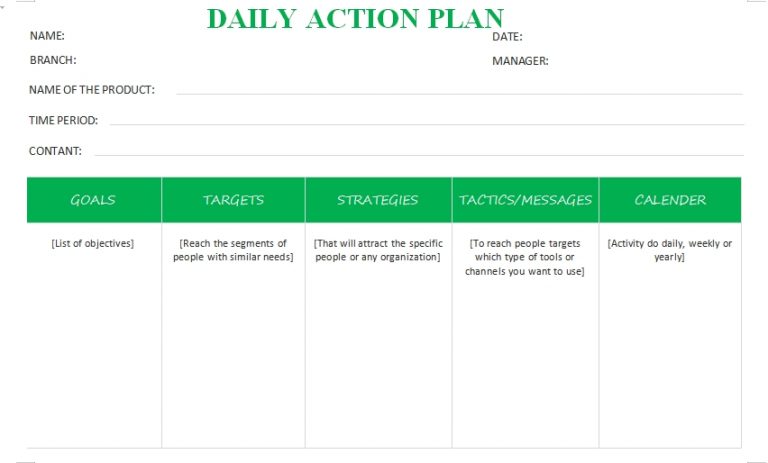 Daily Action Plan Examples 10+ 30 60 90 day action plan template | Template Business PSD, Excel ...