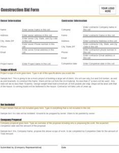 4+ Construction Bid Free Templates | Template Business PSD, Excel, Word ...