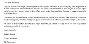 Resignation Letter Due to Hostile Work Environment and Its Sample ...