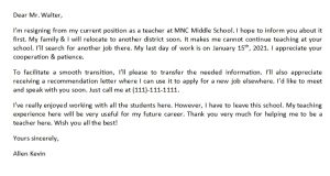 Teacher Resignation Letter to Principal and Its Sample | Template ...