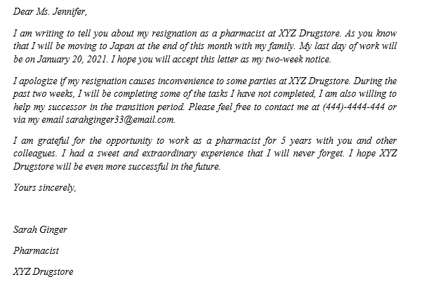 Easy Tips To Write A Pharmacist Resignation Letter