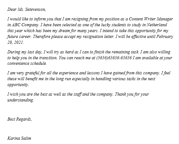 How To Write Career Change Resignation Letter Template